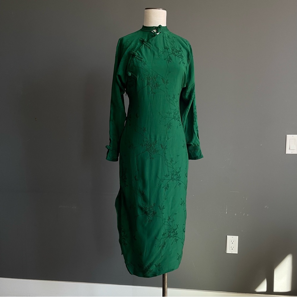 Emerald Green Women's Qipao Cheongsam Long Sleeve/ Long Dress Size M